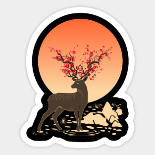 Sakura Deer Spirit | Sika Deer Spirit | Oriental Japanese Art Sticker